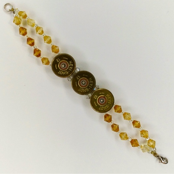 Vtg Handmade Shotgun Shell Bracelet - Crystal & Amber Beads - Western Rustic - Picture 11 of 13